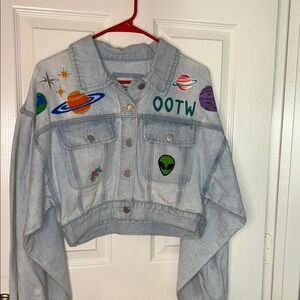 OOTW Hand painted denim jacket w/ Colorful Space Patches